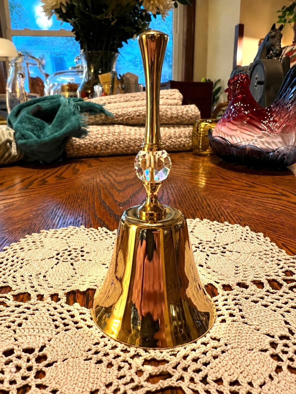 Vintage Brass Bell with Crystal/Brass Handle